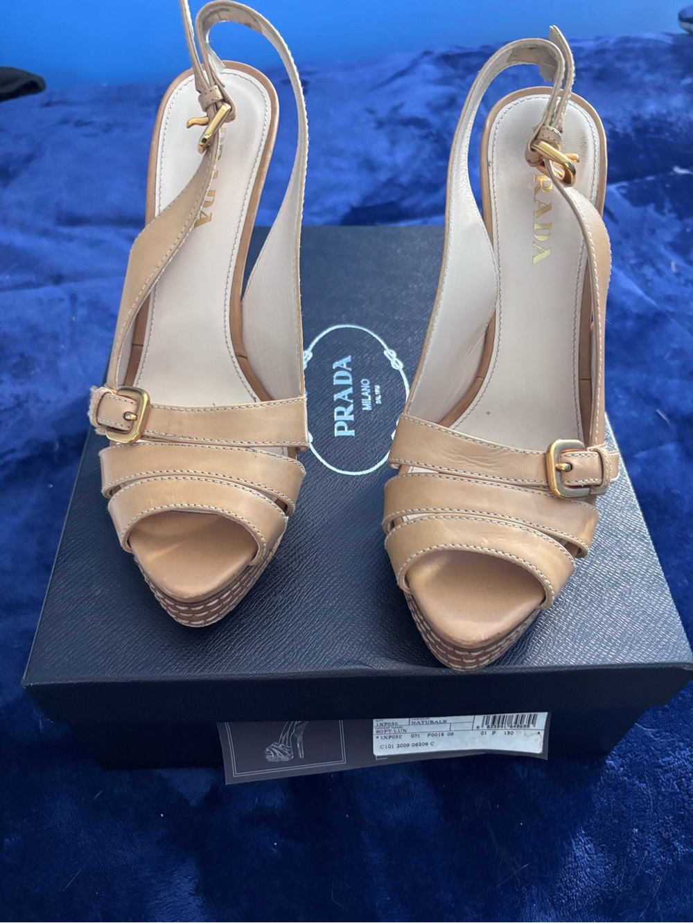 Prada calzature Donna naturale Leather Slingback Platform Heels